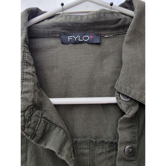 FYLO Army Green pull over blouse Size L - Picture 7 of 8